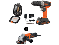Taladro Atornillador 3/8 20v + Esmeril + Set Black Decker