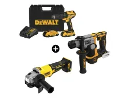 Rotomartillo 20V + Taladro 1/2 20V + Amoladora 4 1/2 Dewalt