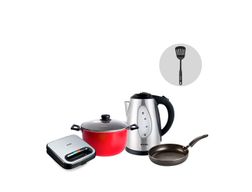 Combo Cocina Equipada- Hervidor + Sarten 18 + Olla 26 + Sandwichera